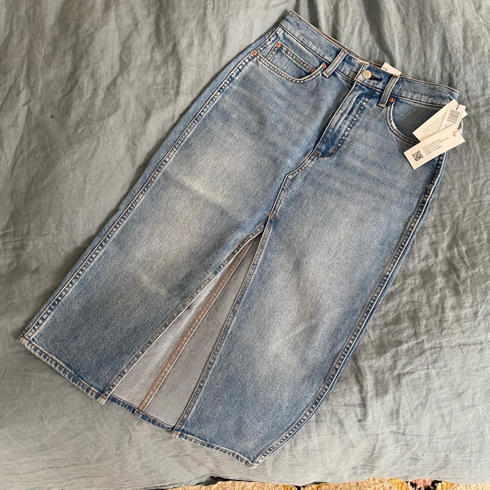 Aritzia Denim Forum Blue Midi Jeans Skirt